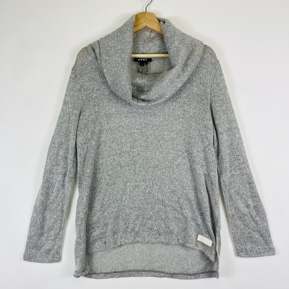 DKNY Grey White Dapple Cowl Neck Loose Knit‎ Sweater Womens Sz Large New NWOT - Picture 1 of 6